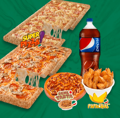 2 Super Pizzzas  2 ing+ref 1.5+papachas+benetarta