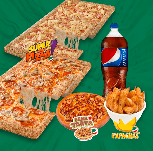 2 Super Pizzzas  2 ing+ref 1.5+papachas+benetarta