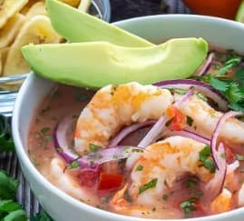 Ceviche de Camarón con Pescado Jumbo