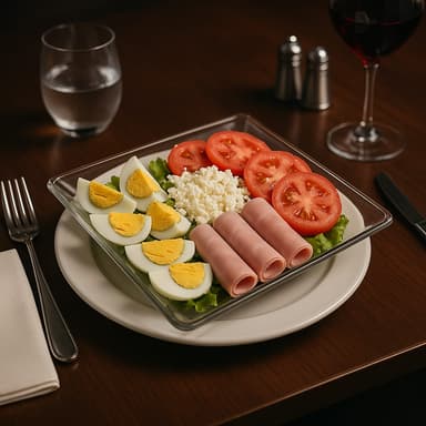 Ensalada de Huevos con Rollitos de Jamón