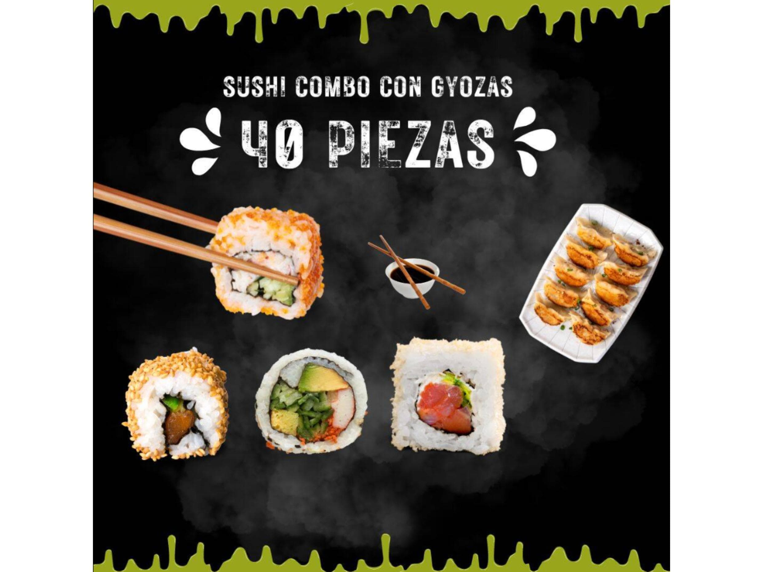 40 Piezas Sushi + 4 Gyozas.