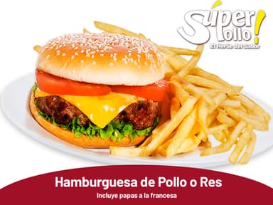 Hamburguesa de Pollo o Res