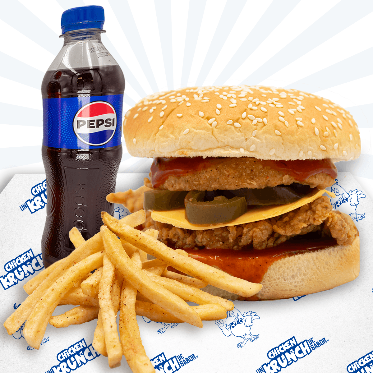 Pak 1 Hamburguesa Jalapeño, 150 Papas y 1 Refresco