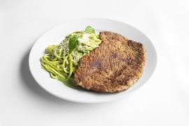 Sábana Apanada con Spaghetti al Pesto