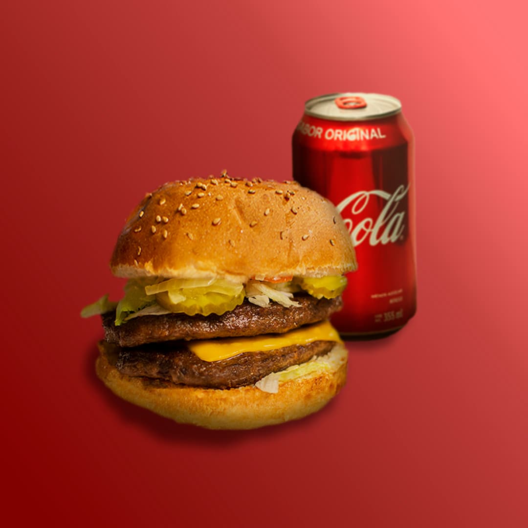 Hamburguesa Doble y Coca Cola lata 355 ml
