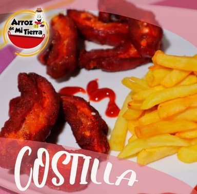 PORCION DE COSTILLA + PAPAS A LA FRANCESA.