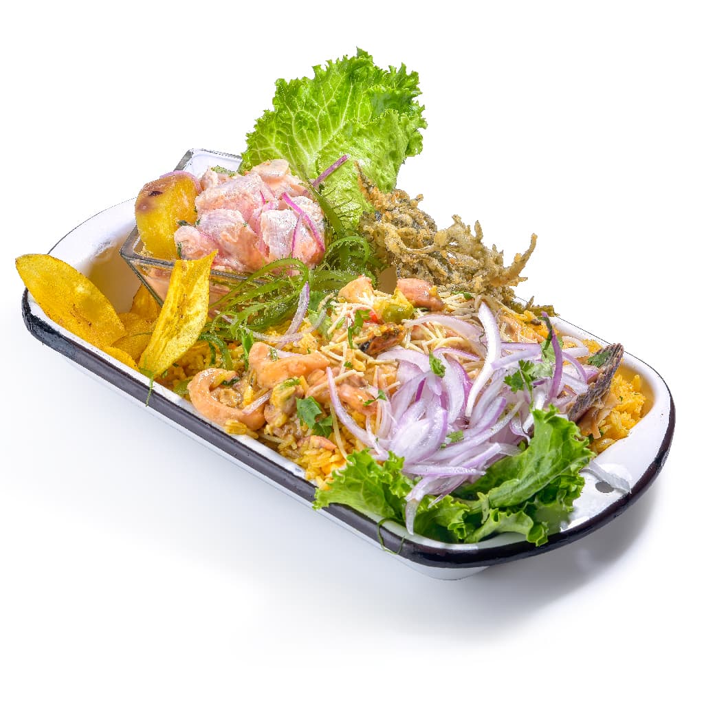 Ceviche y Arroz con Mariscos