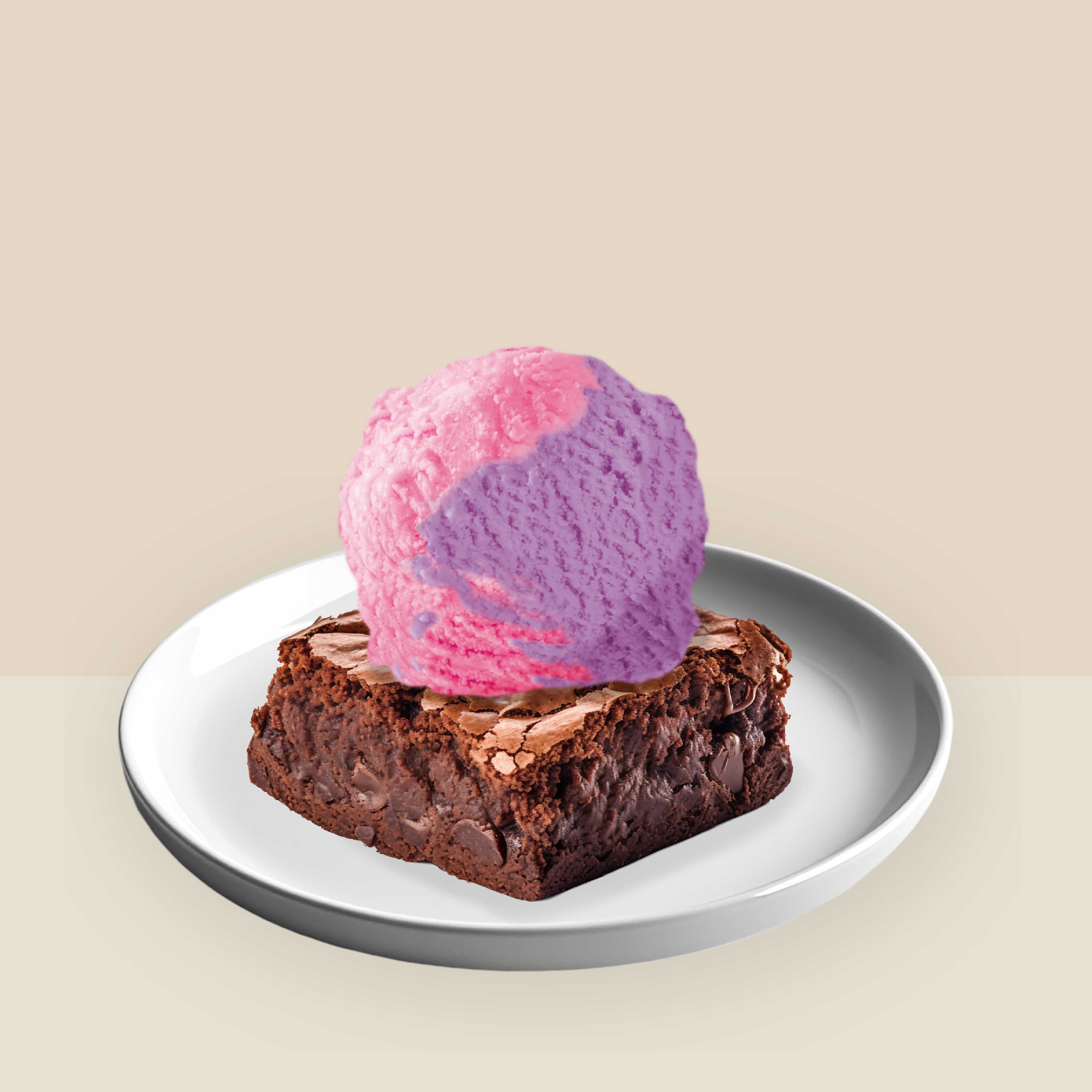 Brownie con Helado de Algodón de Azúcar