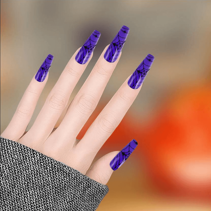 Uñas Postizas con Diseño de Telaraña para Halloween