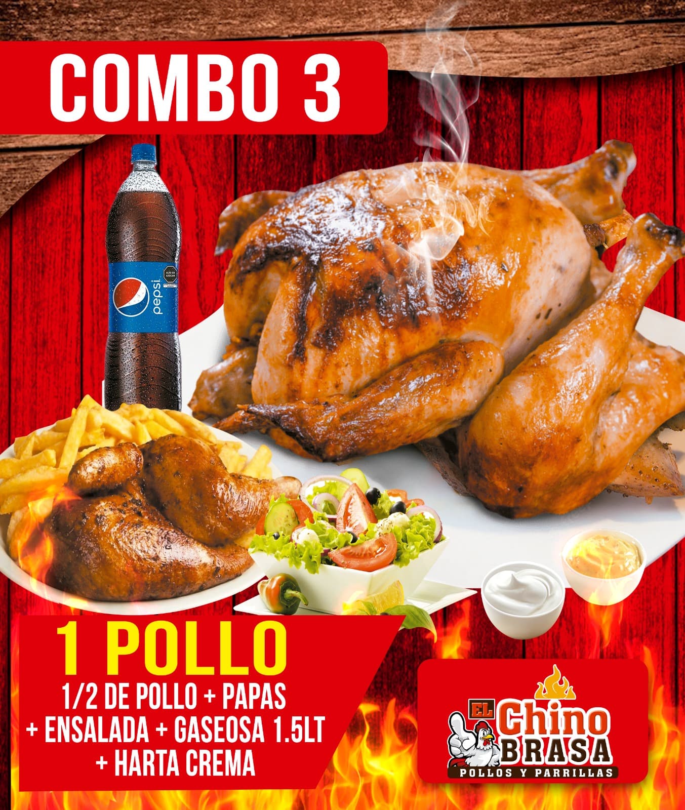 C3: 1 Pollo, 1/2 Pollo más Pepsi