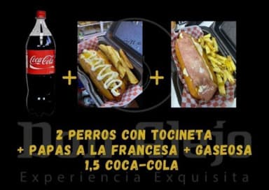 2 Perros con Tocineta + Papas + Gaseosa 1.5 L