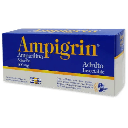 Ampigrin Ampicilina Solucion 500 mg 3 Ampolletas