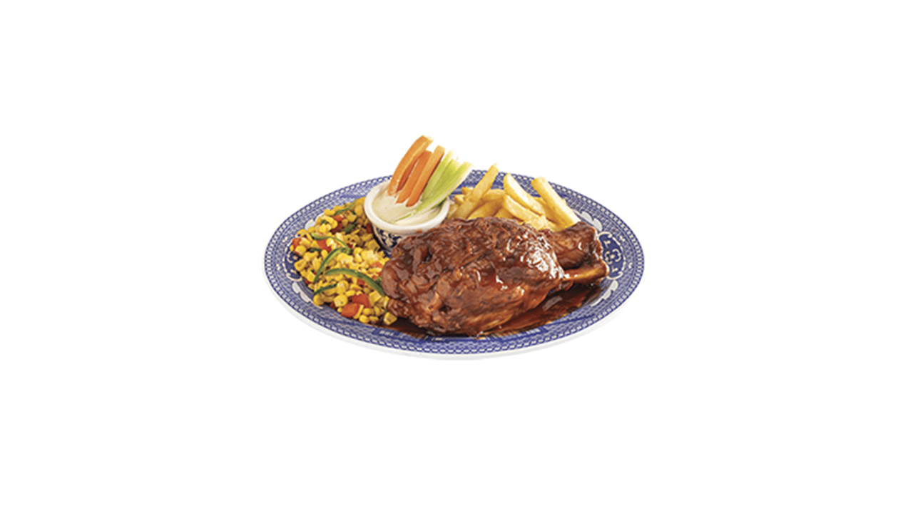 Chamorro de Cerdo a la BBQ con Esquites