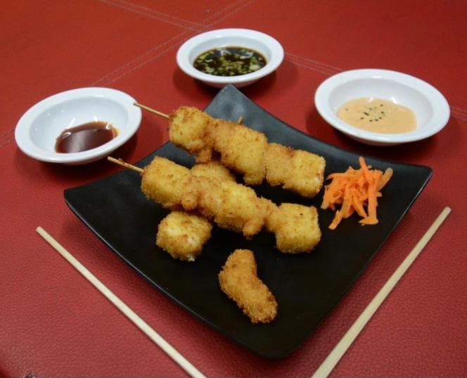 Brochetas de queso manchego y camarón 3 pz.