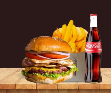Burger Mixta (carne+ Pollo) + Bebida + Papas