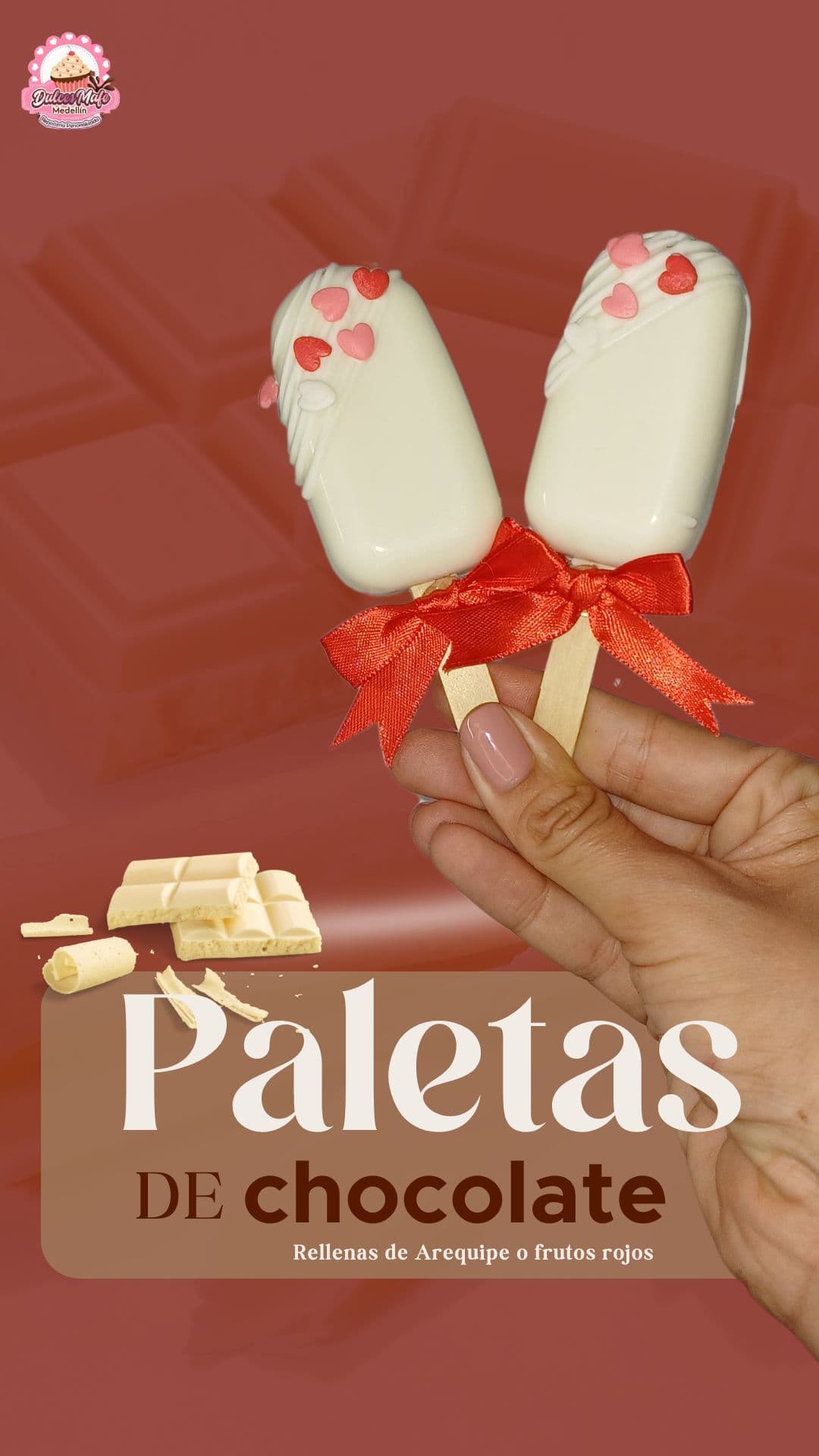 Paletas de Chocolate Rellenas de Arequipe
