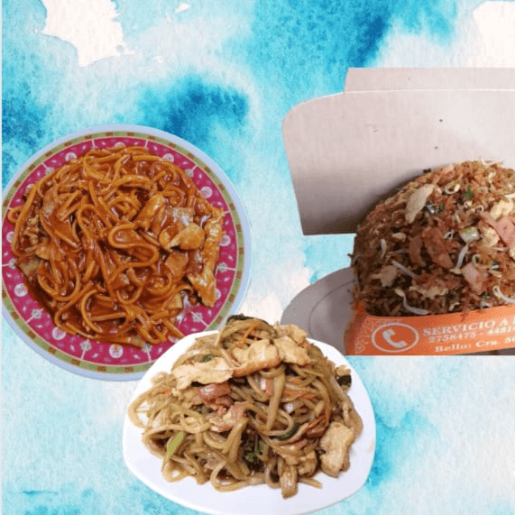 Combinado con chop suey y espaguettis mega