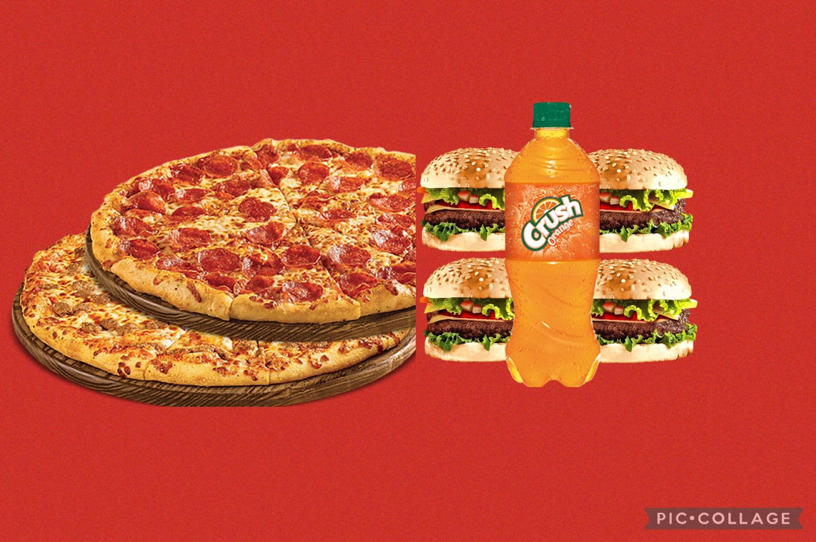 2 pizzas de peperoni y 4 hamburguesa con jamon sod