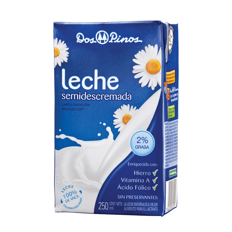 Leche Semidescremada 2% Dos Pinos Tetra Pack 250 ml