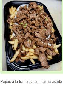 Papas a la francesa con carne asada