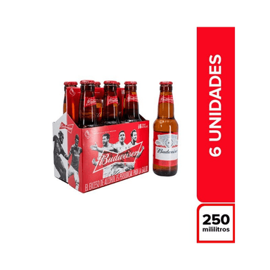 Cerveza budweiser x6 botella 250 ml
