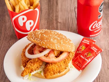 Hamburguesa Crispy + Acompañamiento y Bebida