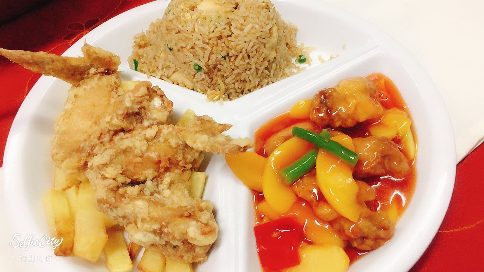 Alas Fritas, Pollo Durazno y Chaufa