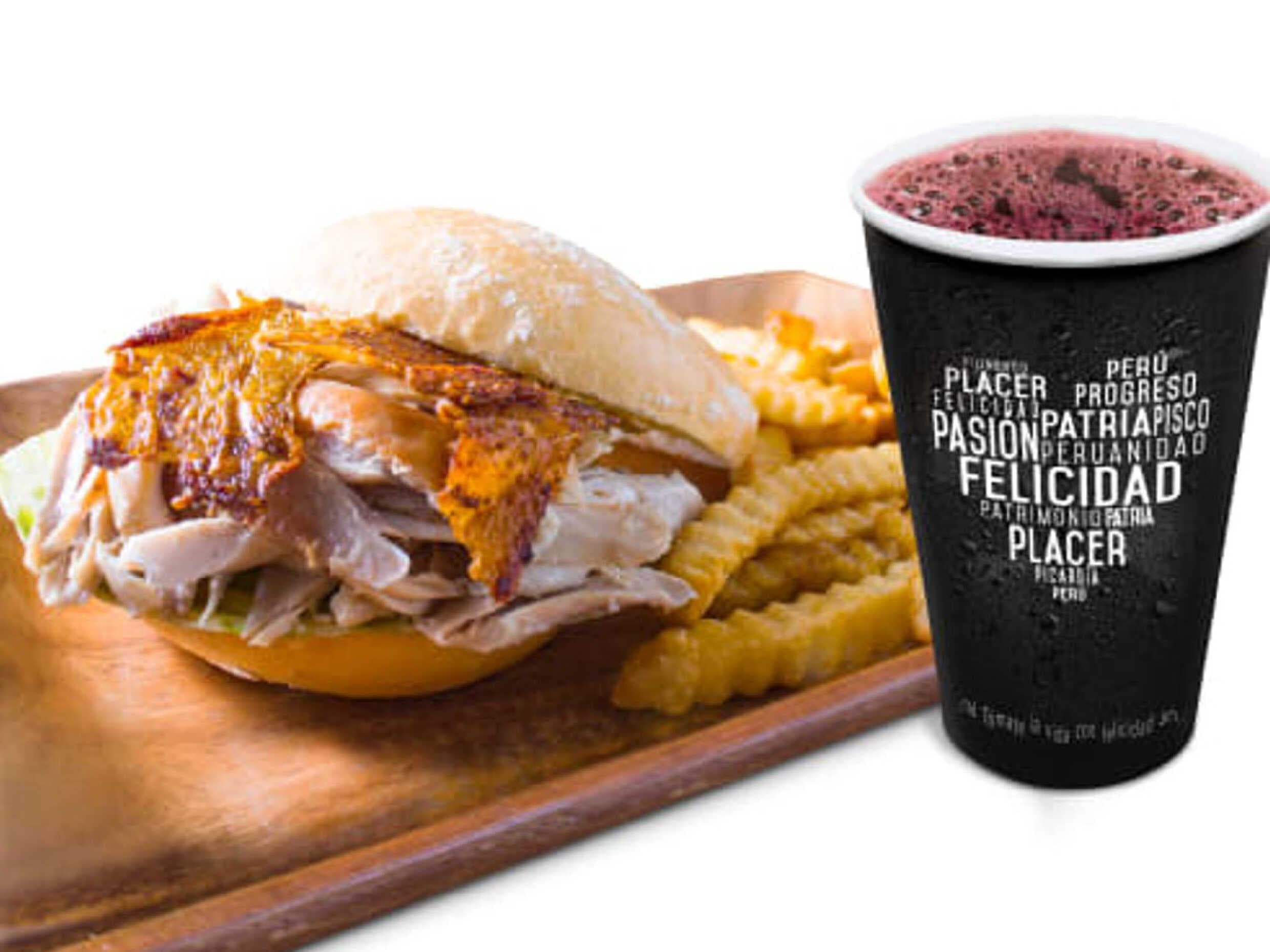 Sanguche Brasa con Papas Regulares y Bebida 12 oz