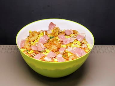 Camarón, Tocineta, Pollo y Maíz