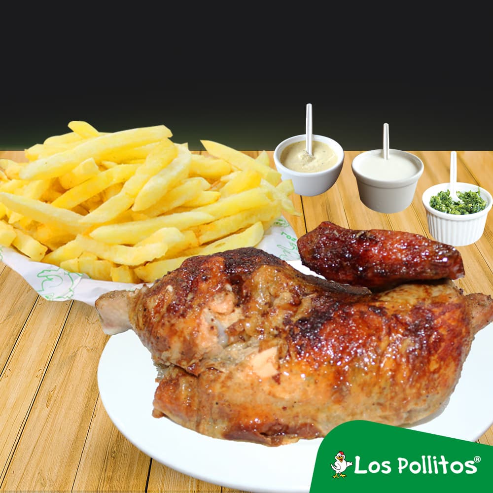 1/2 Pollo a la Brasa con Papas Fritas y Ensalada