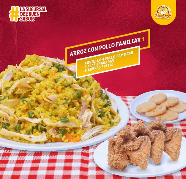 Arroz con Pollo Familiar #1 + 3 Alitas + Arepa