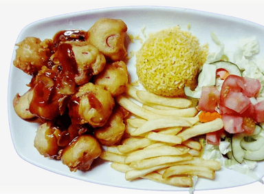 Camarones a la Milanesa con Ensalada y Papas