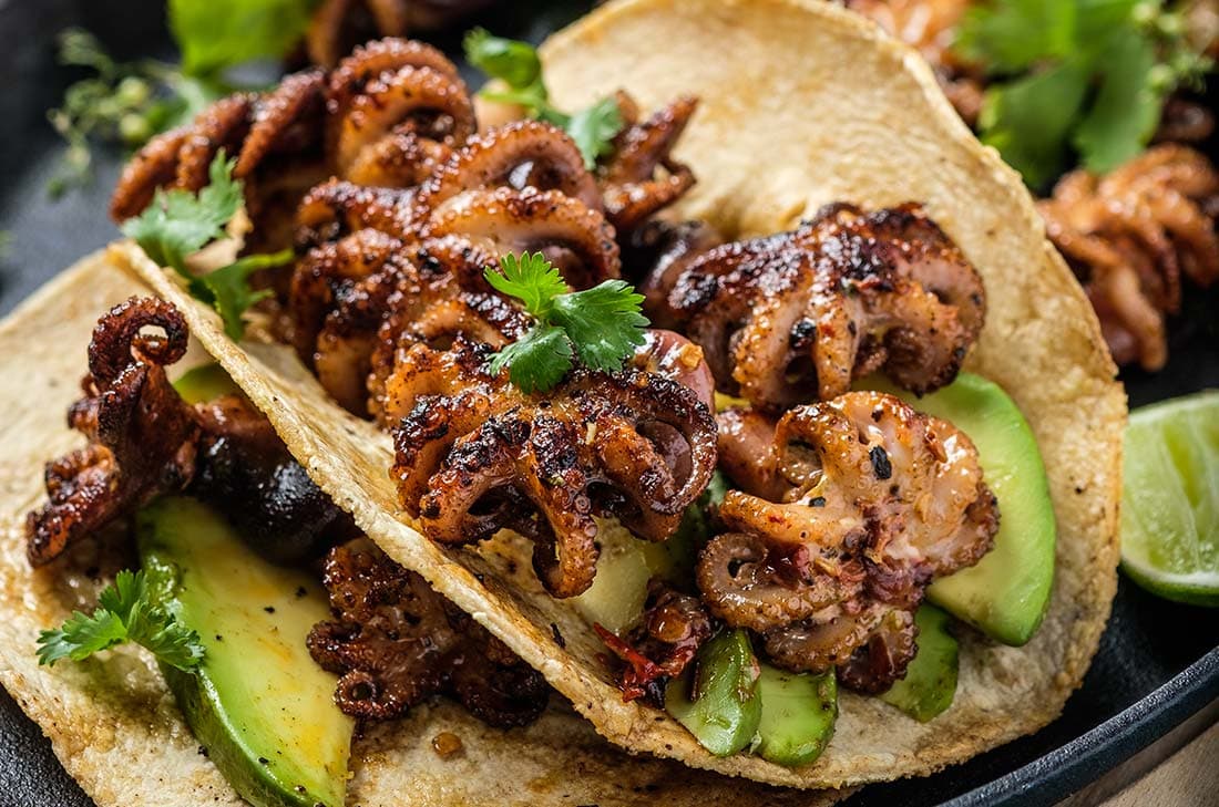 Tacos de Pulpo y Camarón