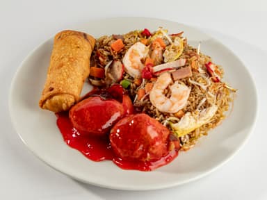 Arroz, Agridulce, Lumpia y Chopsuey