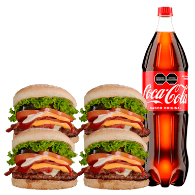 4 Hamburguesas Sencillas y 1 Gaseosa 1.5 litros