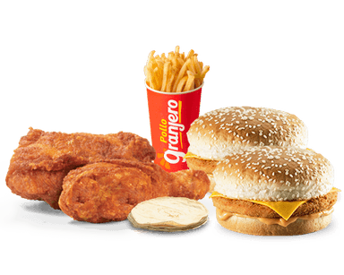 2 Pzas + 1Papa + 2 Hamburguesas Queso + 2 Tortilla