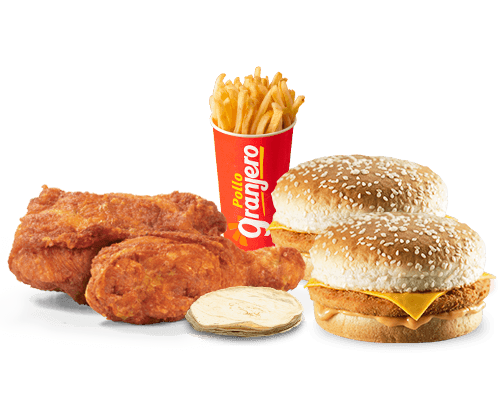 2 Pzas + 1Papa + 2 Hamburguesas Queso + 2 Tortilla