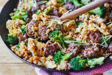 Beef, Broccoli and Steamed Rice