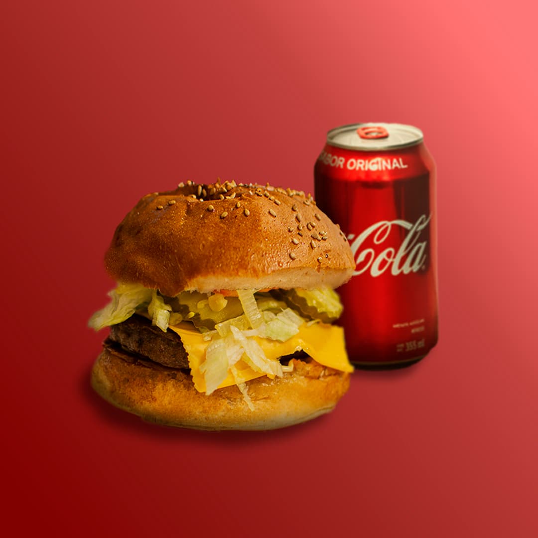 Hamburguesa Sencilla y Coca Cola Lata 355 ml