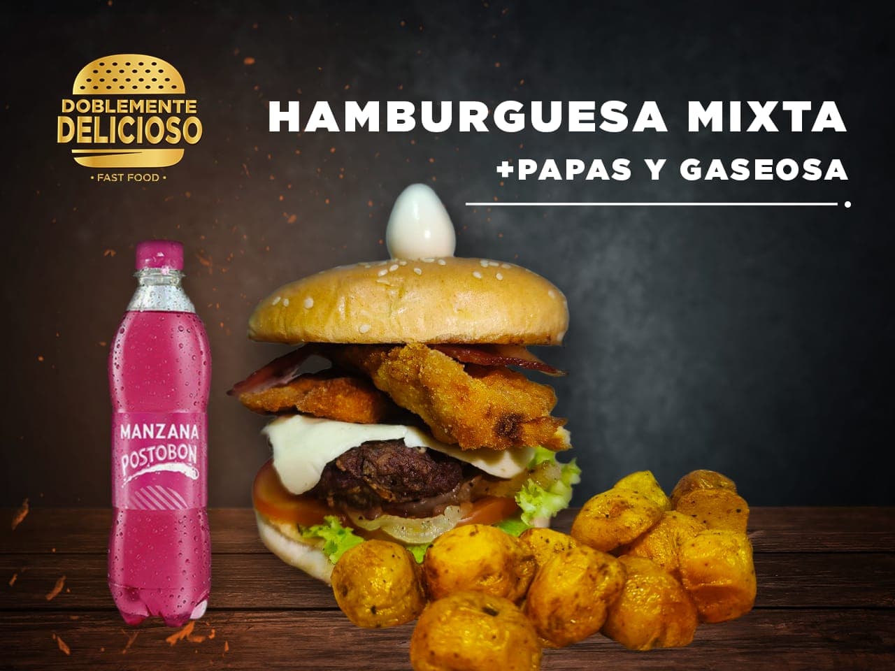 Combo Hamburguesa Mixta, Papas y Gaseosa