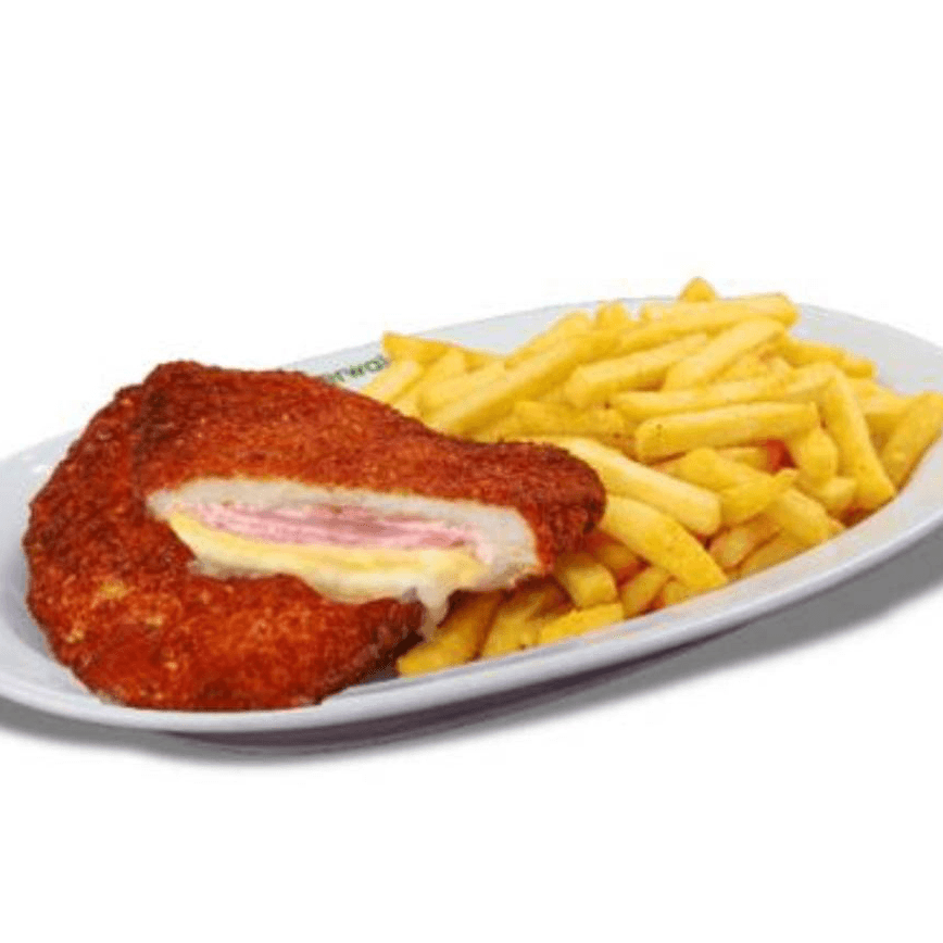 Papas fritas con Pechuga cordon blue
