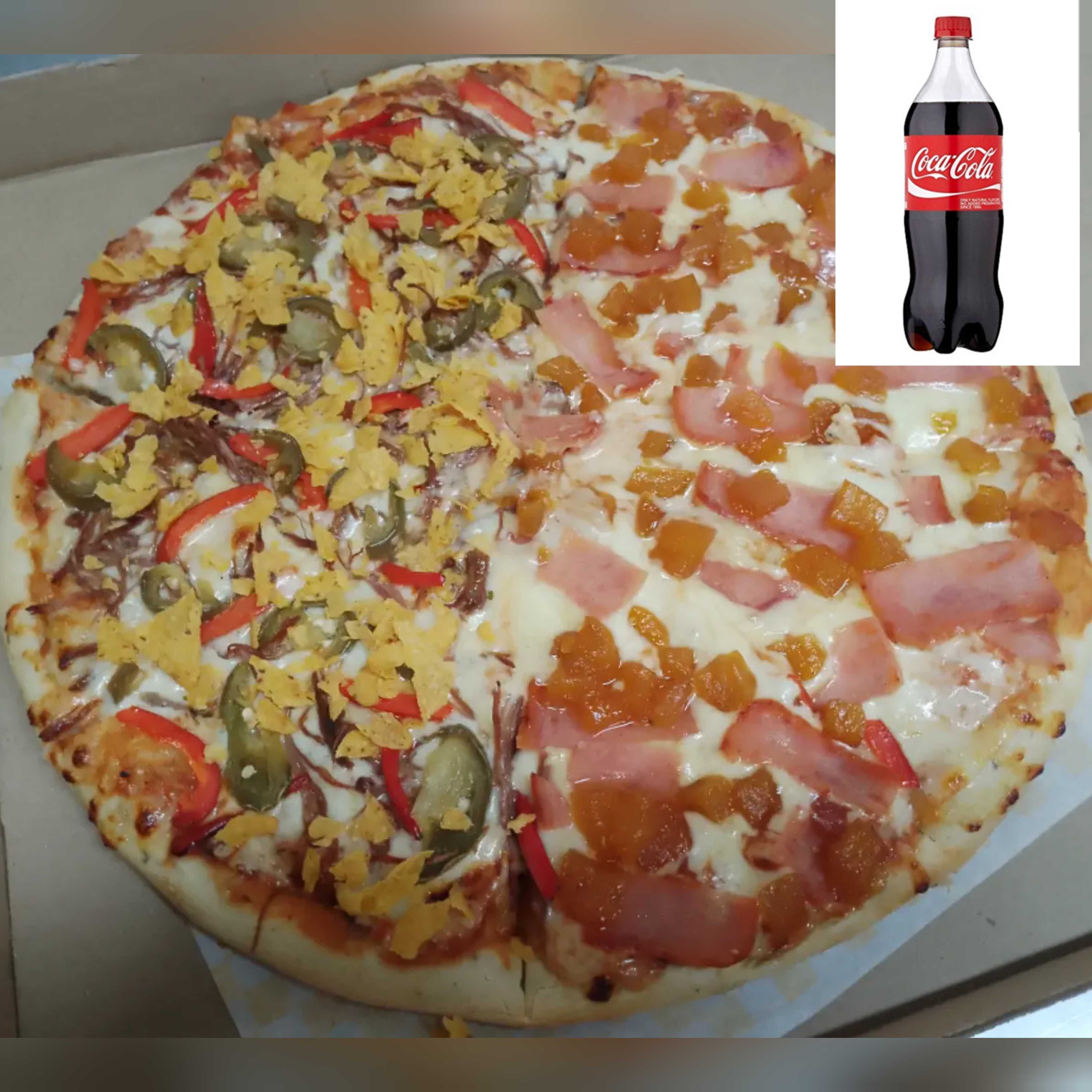 Pizza Grande 35 Cm mitad mexicana y mitad hawaiana