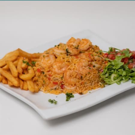 Entero arroz con camarones + Papas + Ensalada