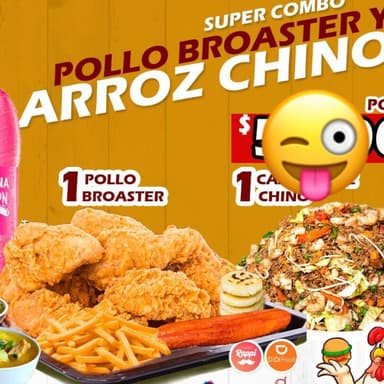 Pollo Entero Broaster+caja Arroz Chino + Gas 2 Lit