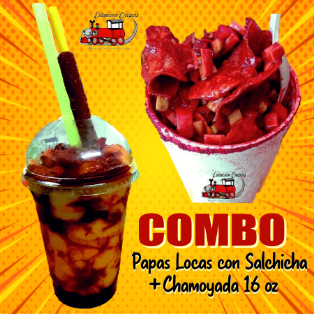 COMBO PAPAS LOCAS CON SALCHICHA + CHAMOYADA 16 OZ