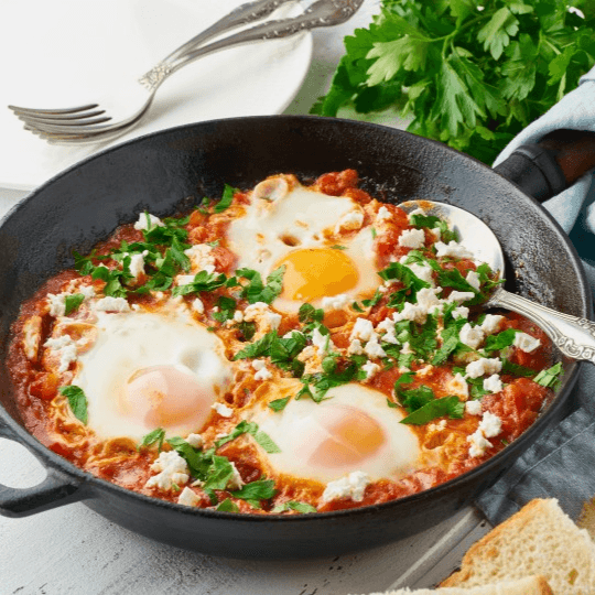 HUEVOS RANCHEROS CON NOPALES AL AJILLO