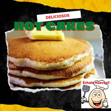 Hot Cakes con Huevo, Jamon y Papas Fritas.