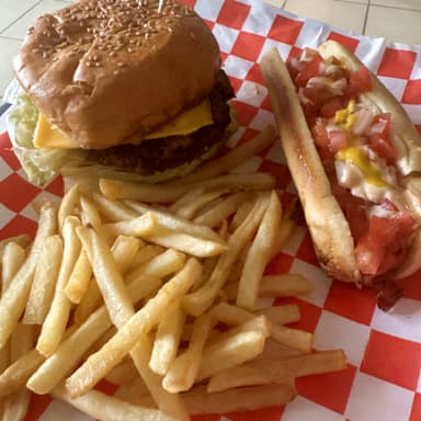 Hot Dog y Hamburguesa con Papas