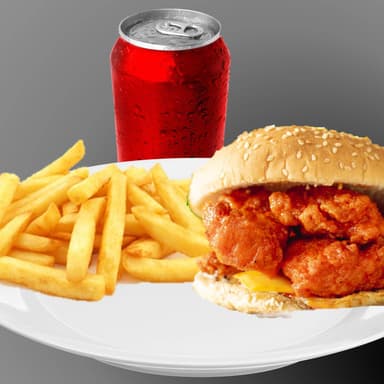 HAMBURGUESA DE CRUJI POLLO PAPAS Y BEBIDAS 🍔🍟🥤