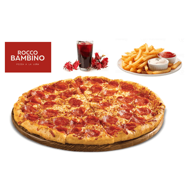 COMBO PIZZA HAWAIANA, 1 AGUA LT Y PAPAS A LA FRANC